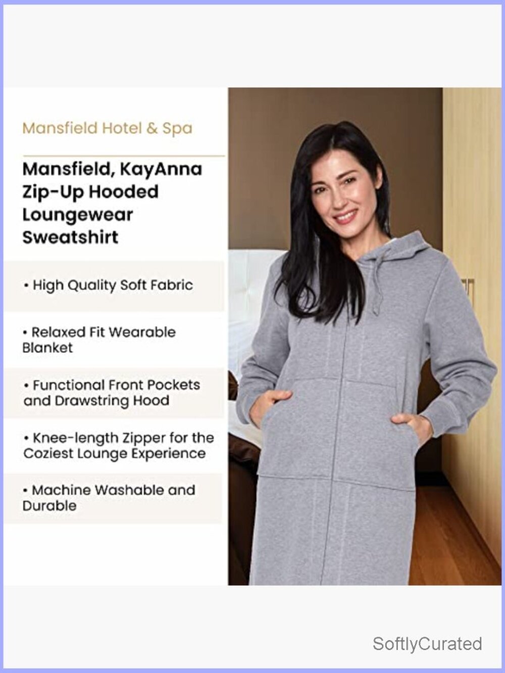 Full-Length Zip-Up Hooded Loungewear Sweatshirt, Relaxed Fit Wearable Blanket, - Picture 4 of 6